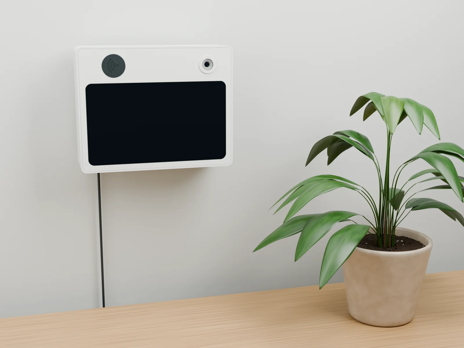 Vue 3D du prototype de borne Neoffice fixé au mur